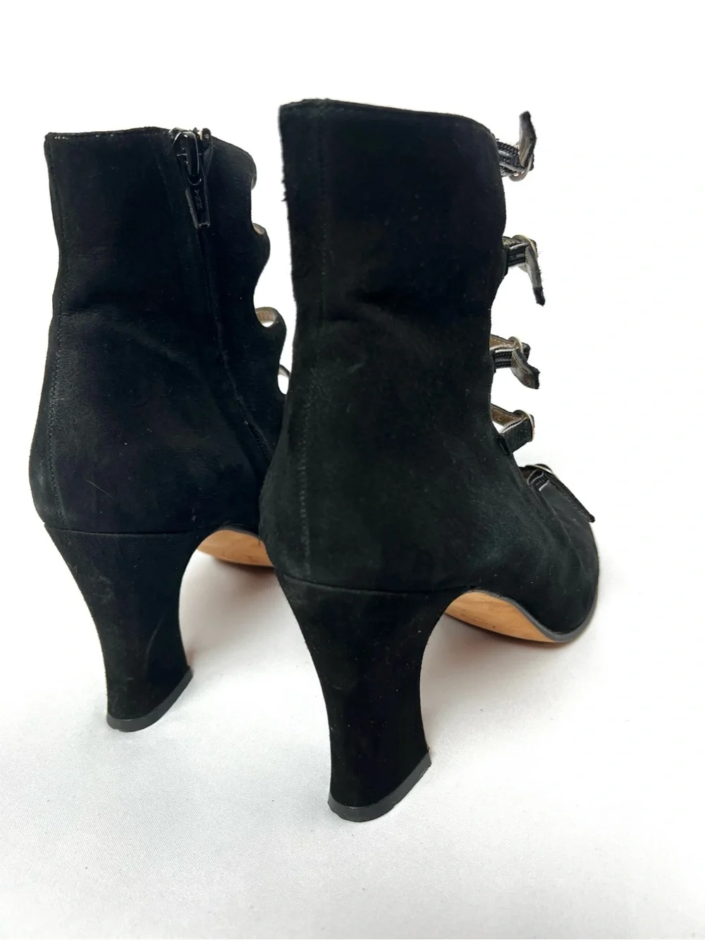 Charles Jourdan Black Suede Cage Heel Booties Size 9 Vintage Y2K - Picture 4 of 10